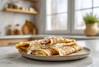 Блины с творожно-кокосовой начинкой — нежнее и вкуснее, чем в лучших кондитерских!