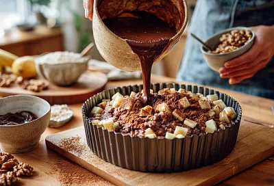 Бананово-овсяный кекс с яблоком и шоколадной глазурью: просто, полезно, ароматно