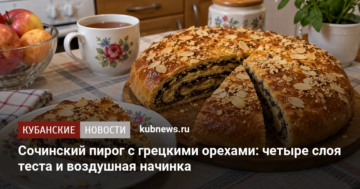 Сочинский пирог с грецкими орехами: четыре слоя теста и воздушная начинка