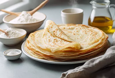 Пышные постные блины: смешиваю муку с водой и содой — и через 10 минут пеку, получаются будто на дрожжах