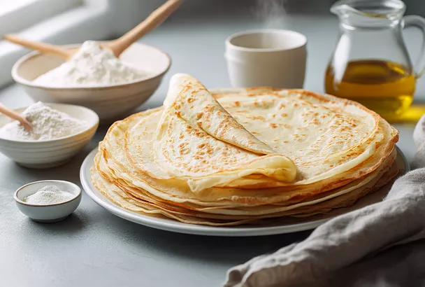 Пышные постные блины: смешиваю муку с водой и содой — и через 10 минут пеку, получаются будто на дрожжах