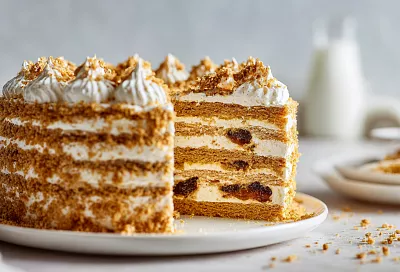Невероятно нежный медовик с черносливом: добавила чернослив между коржами, и торт пропитался соком за ночь