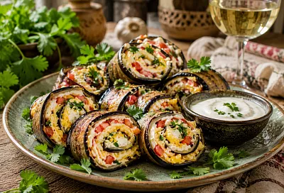 Запекаю баклажан с сыром и сворачиваю с начинкой: рулет выходит сочным и хорошо держит форму