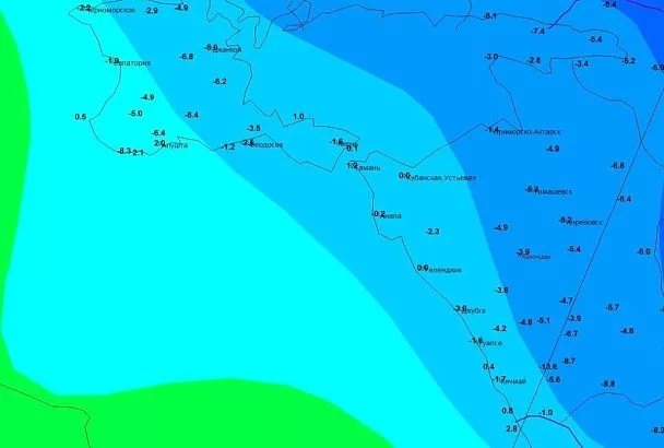 Арктическое вторжение докатилось до берегов Черного моря в Краснодарском крае: опубликована карта температур