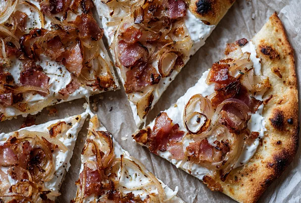 Фламмкухен дома: тончайшее тесто без дрожжей и две начинки — классика и яблочная