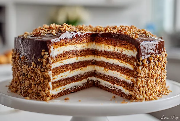 Торт «Дамский каприз» из 80-х без масла – высокий, нежный, с орехами и шоколадом, тает во рту