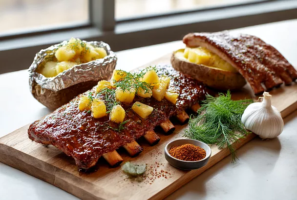 Тушу рёбра под фольгой, а потом покрываю яркой глазурью — мясо отходит от кости само!