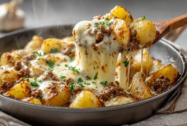 Картошка с фаршем в сливочном соусе: одно блюдо на сковороде за 30 минут