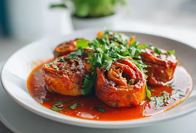 Мясные розочки в томатной подливке: сытное и очень вкусное блюдо