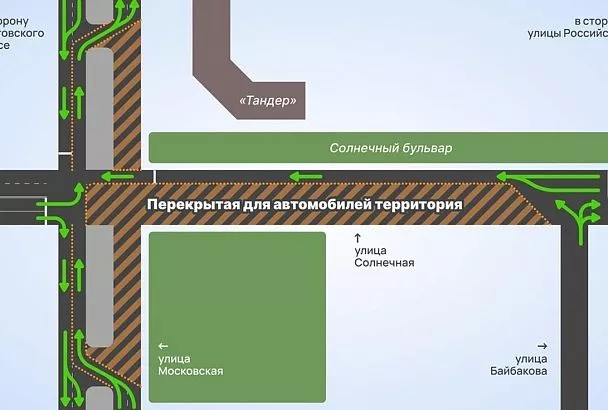 Движение на участках улиц Московской и Солнечной в Краснодаре ограничат с 1 января