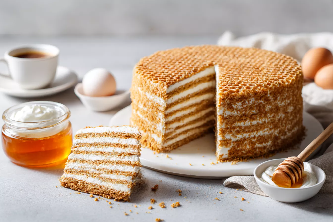Медовик за полчаса без раскатки: два коржа, много крема, и всё получается