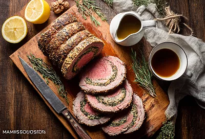 Распластываю говядину, прячу внутрь травы с лимоном — и получается праздничный рулет по старинному рецепту