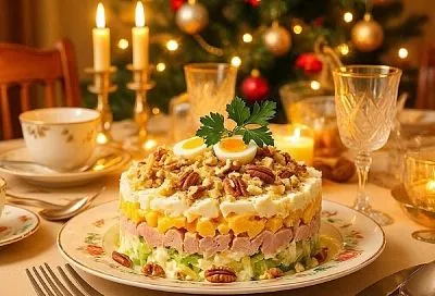 Режу курицу, яйца, кладу ананасы и секретный ингредиент, и королевский салат готов! Еще ни один гость не отгадал, что делает этот салат таким легким и ароматным