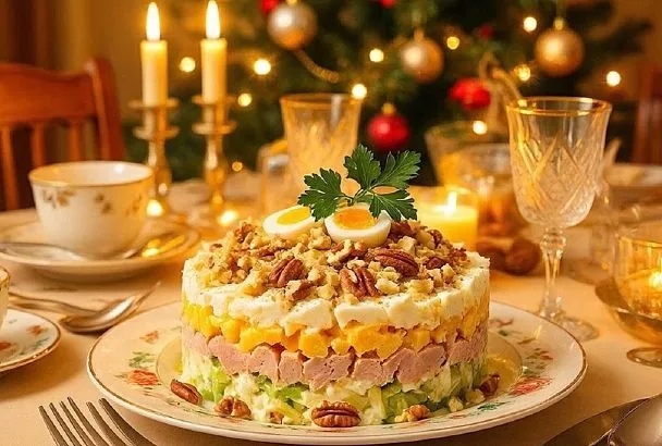 Режу курицу, яйца, кладу ананасы и секретный ингредиент, и королевский салат готов! Еще ни один гость не отгадал, что делает этот салат таким легким и ароматным