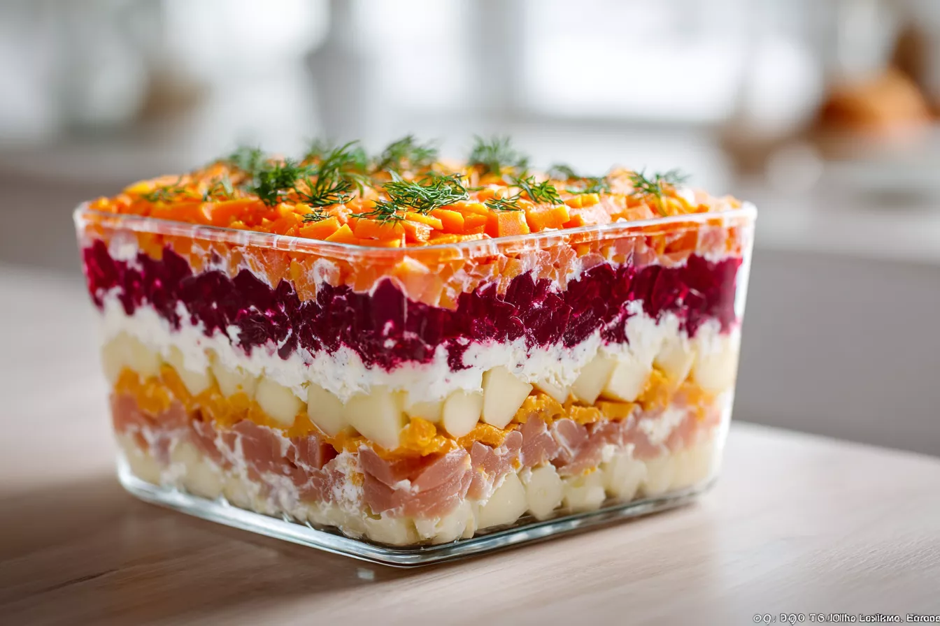 Селёдка под шубой стала ещё вкуснее: добавил копчёную селёдку и маринованный лук, и салат заиграл новыми красками