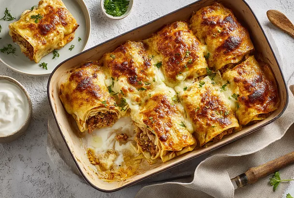 Мясные блинчики из лаваша – сочные, нежные, с тянущимся сыром и готовятся за полчаса