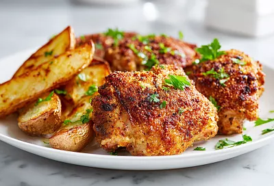 Куриные бёдра в хрустящей панировке с картошкой: проще и вкуснее, чем котлеты по-киевски