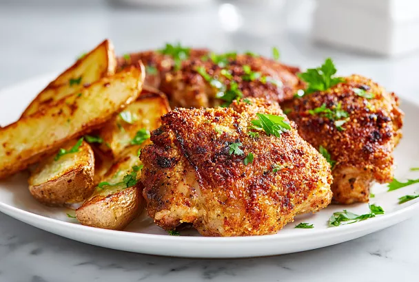 Куриные бёдра в хрустящей панировке с картошкой: проще и вкуснее, чем котлеты по-киевски