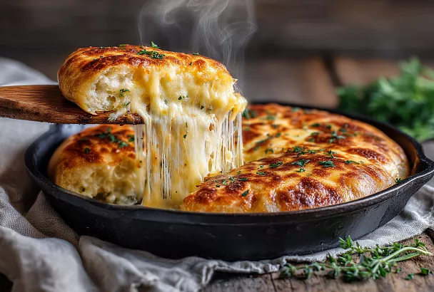 Ленивый хачапури на сковороде — сыр тянется, тесто нежнее облаков, а готовится быстрее, чем кипит чайник