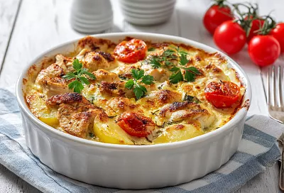 Картошка с курицей вкуснее мяса по французски: сочная, ароматная и с вкусной шапочкой