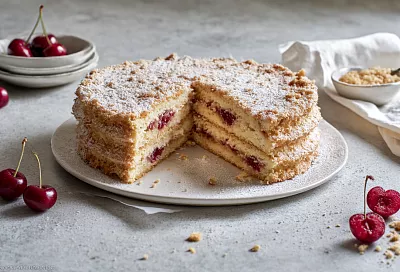 Торт «Французская вишня»: тонкие коржи на сметане и сочная начинка