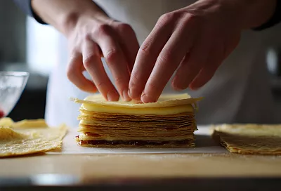 Ленивый «Наполеон» из лаваша с вишнёвым слоем