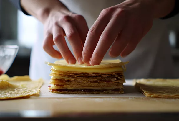 Ленивый «Наполеон» из лаваша с вишнёвым слоем