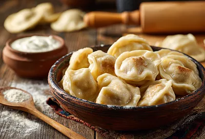 Пельмени с цельнозерновой мукой и начинкой с маринованным луком