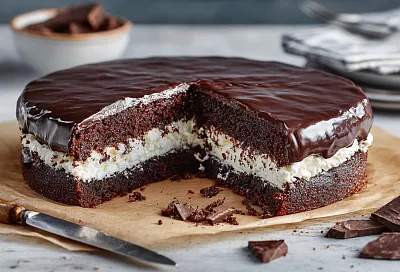 Торт «Чоко пай» с воздушным кремом и шоколадной глазурью