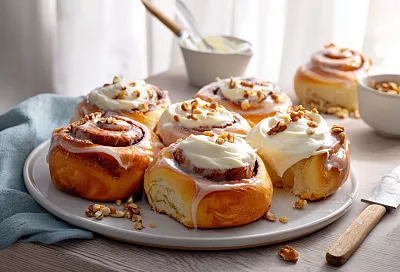 Пышные синнабоны с кремом из сливочного сыра – домашняя выпечка, которая тает во рту