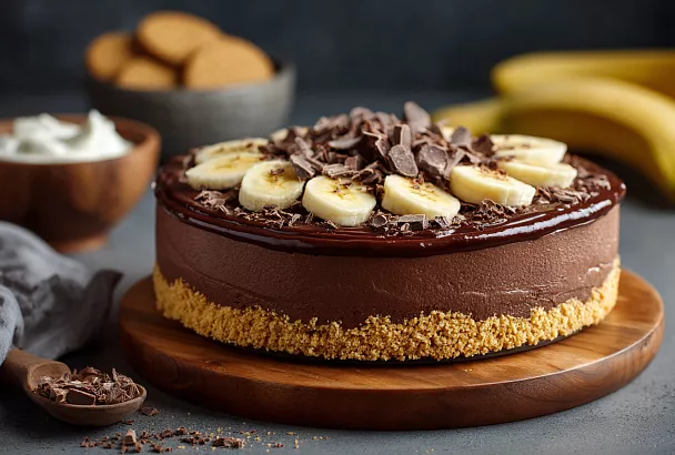 Шоколадно-банановый торт за 15 минут: простой десерт без выпечки