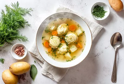 Гениальный немецкий суп - раскатываю тесто с укропом, заворачиваю фарш и кидаю в бульон — через 20 минут готово