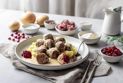 Шведские фрикадельки со сливочным соусом и ягодным джемом: дети будут в восторге