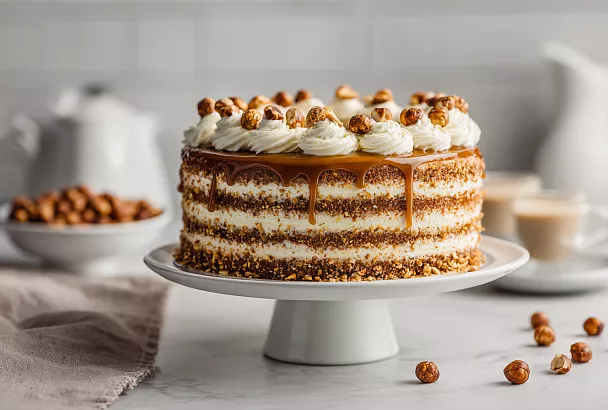 Королевский фундуковый торт: хрустящие коржи, солёная карамель и нежный крем
