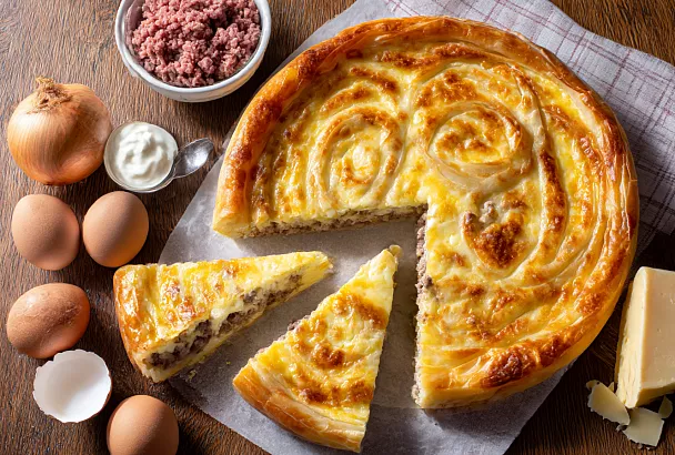 Мясной пирог без теста за 10 минут: лаваш, фарш и сырная заливка решают всё!