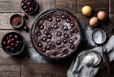 Этот шоколадный клафути с вишней выглядит «как из кондитерской», а тесто — почти как на блины