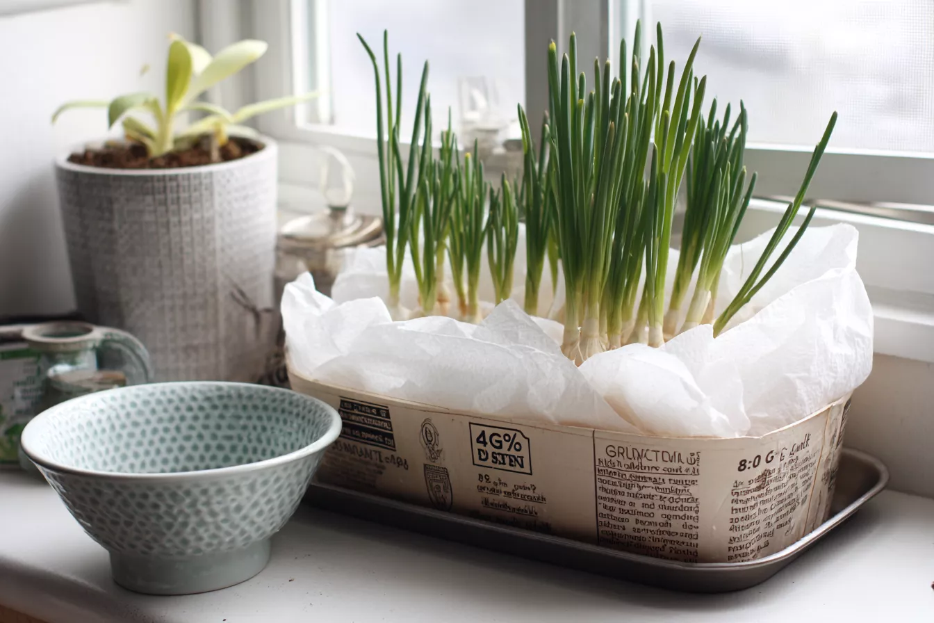 Зелёный лук без земли на подоконнике — бумажные полотенца и вода: свежая зелень каждые 10–14 дней