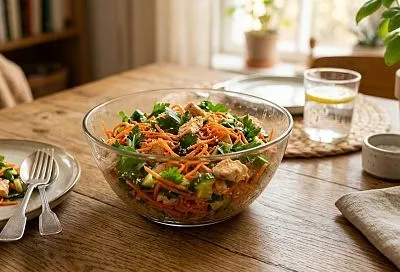 Салат «Лисичка» с курицей и корейской морковью: яркая замена оливье