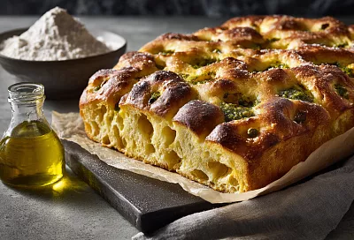 Фокачча с огромными пузырями без замеса — метод «растяни и сложи»