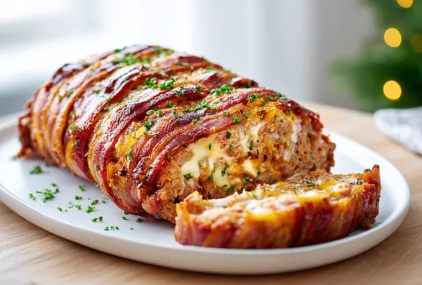Мясной рулет в беконе не будет сухим: добавила сыр с ветчиной и луком внутрь, и на праздничном столе его разрезали с восторгом