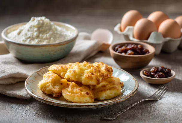 Разминаю творог вилкой, добавляю яйца — и через 10 минут на столе пышные творожные оладушки к чаю