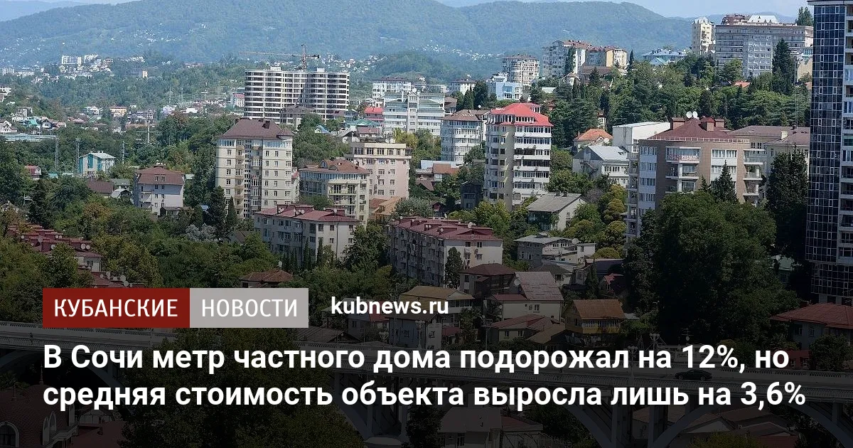В Сочи метр частного дома подорожал на 12%, но средняя стоимость объекта выросла лишь на 3,6%