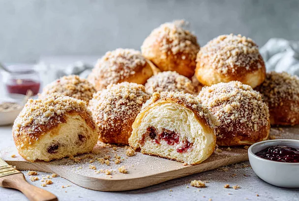 Пышные булочки-конвертики с джемом: мягкие как пух, с хрустящей крошкой и сочной начинкой