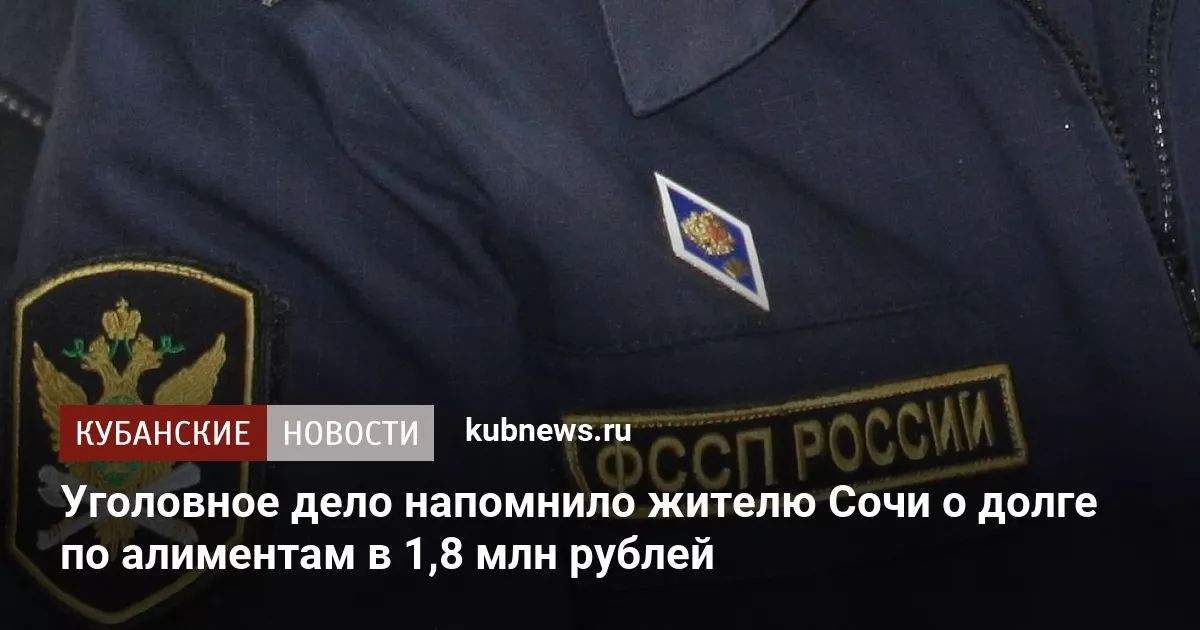 Уголовное дело напомнило жителю Сочи о долге по алиментам в 1,8 млн рублей
