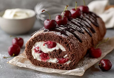 Шоколадный рулет с вишней: десерт за 25 минут без возни