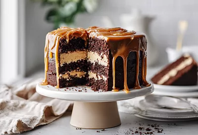 Шоколадный торт с карамелью — пропитан ромом, нежнее и вкуснее «Праги»