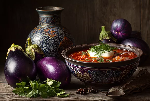 Вегетарианский борщ с баклажанами: насыщенный, как с мясом