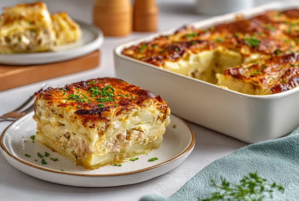 Заливной пирог с рыбой и картошкой: сочный, ароматный и очень простой