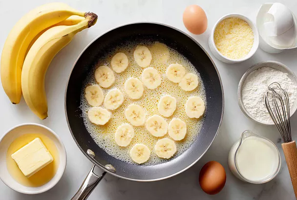 Быстрый бананово-лимонный пирог на сковороде без духовки