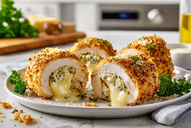 Хрустящие куриные рулетики с сыром и зеленью – сочнее отбивных, готовятся в духовке